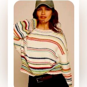Anthropologie Striped Crew Neck Sweater XL NWT